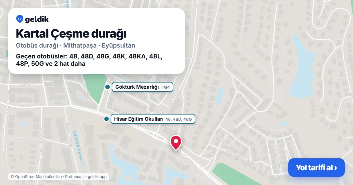 Kartal Çeşme otobüs durağı haritada: konumu ve yakındaki duraklar