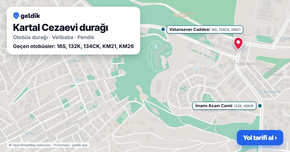 Kartal Cezaevi otobüs durağı haritada: konumu ve yakındaki duraklar