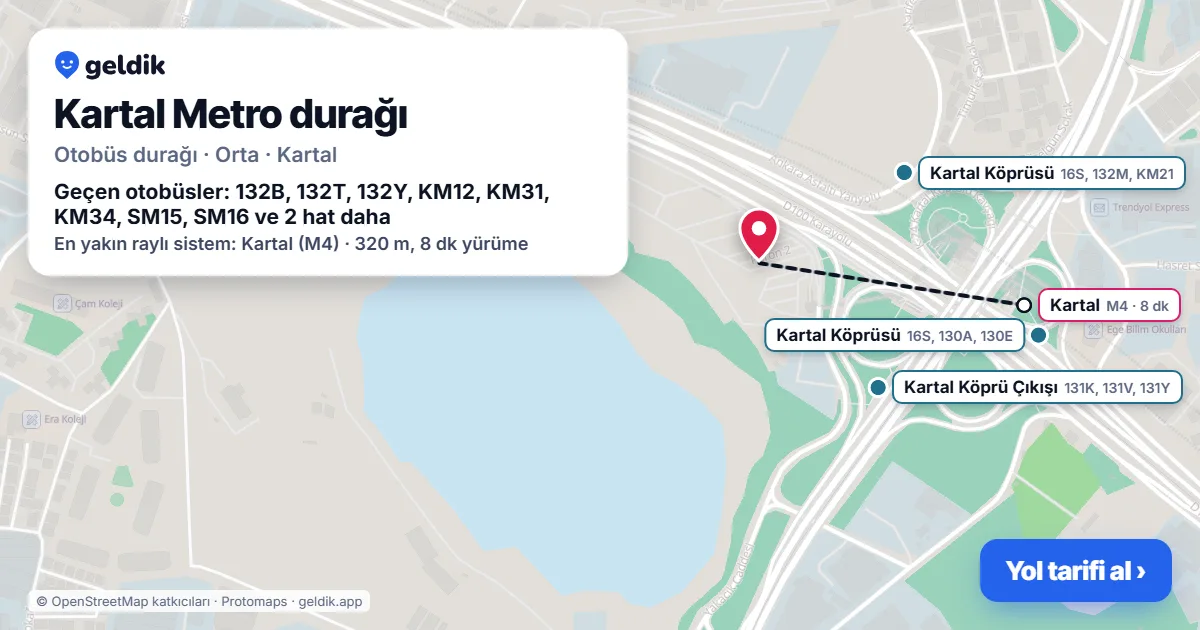 Kartal Metro otobüs durağı haritada: konumu ve yakındaki duraklar