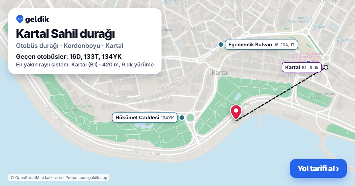 Kartal Sahil otobüs durağı haritada: konumu ve yakındaki duraklar