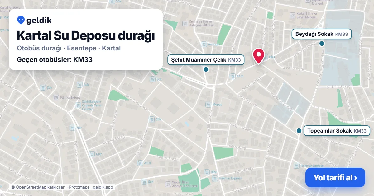 Kartal Su Deposu otobüs durağı haritada: konumu ve yakındaki duraklar