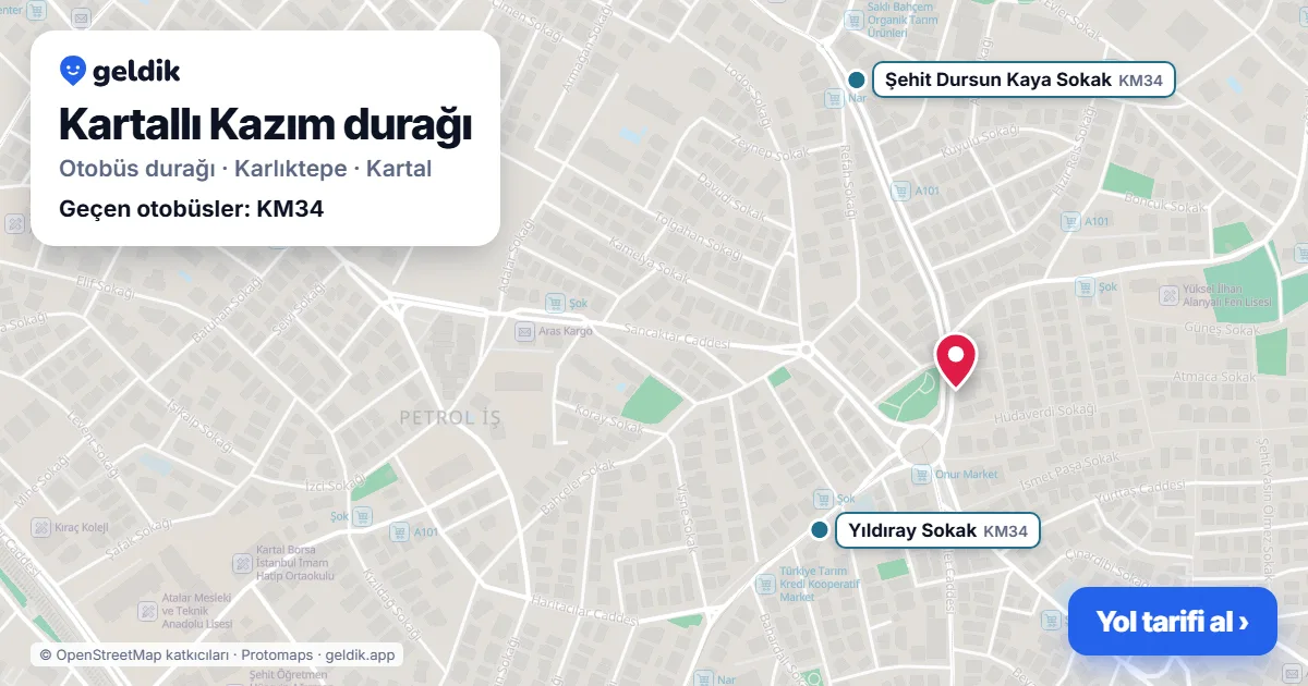 Kartallı Kazım otobüs durağı haritada: konumu ve yakındaki duraklar