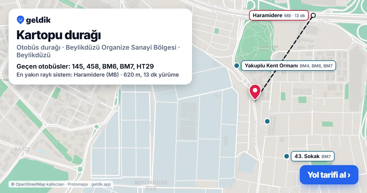 Kartopu otobüs durağı haritada: konumu ve yakındaki duraklar