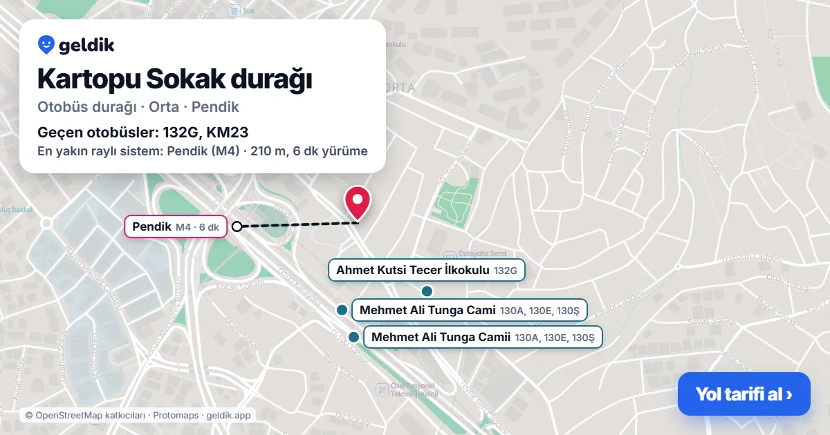 Kartopu Sokak otobüs durağı haritada: konumu ve yakındaki duraklar