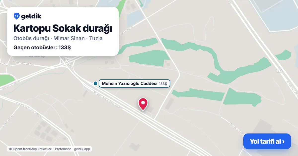 Kartopu Sokak otobüs durağı haritada: konumu ve yakındaki duraklar