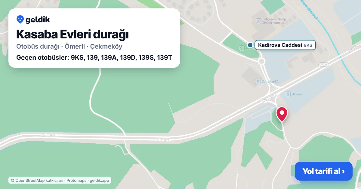 Kasaba Evleri otobüs durağı haritada: konumu ve yakındaki duraklar