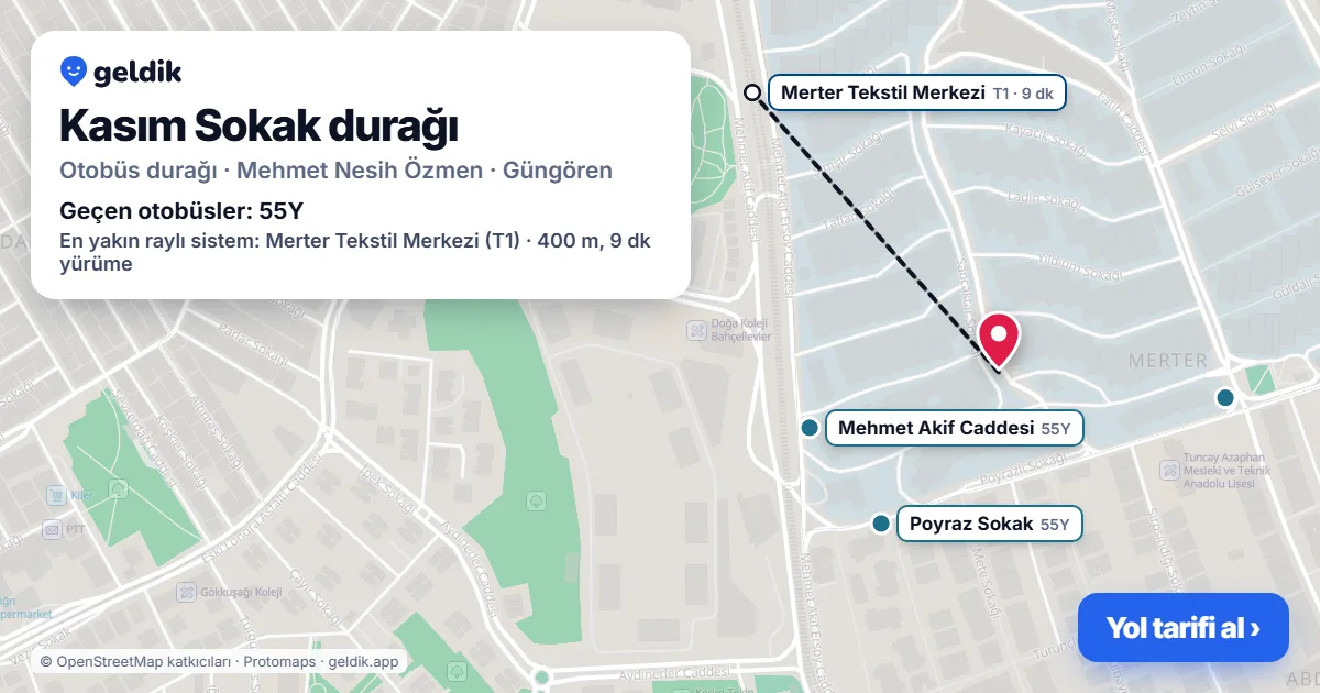 Kasım Sokak otobüs durağı haritada: konumu ve yakındaki duraklar