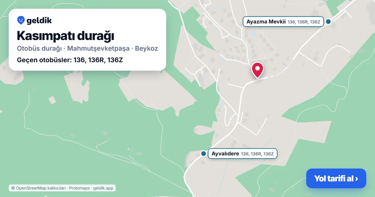 Kasımpatı otobüs durağı haritada: konumu ve yakındaki duraklar