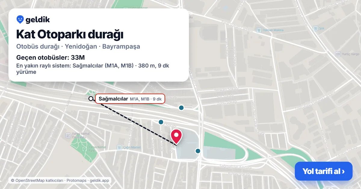 Kat Otoparkı otobüs durağı haritada: konumu ve yakındaki duraklar