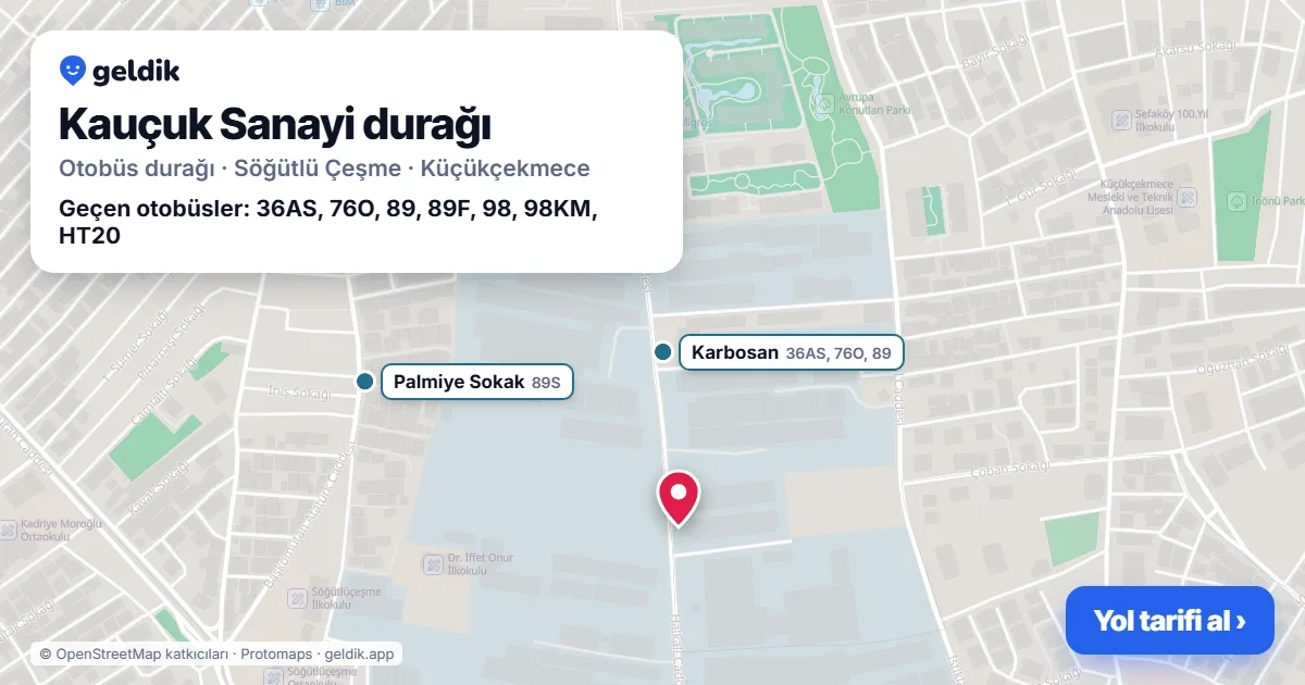 Kauçuk Sanayi otobüs durağı haritada: konumu ve yakındaki duraklar