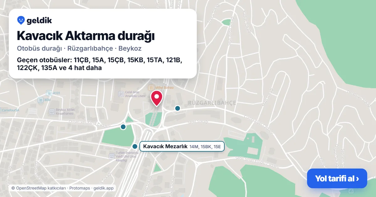 Kavacık Aktarma otobüs durağı haritada: konumu ve yakındaki duraklar