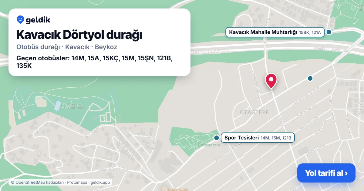 Kavacık Dörtyol otobüs durağı haritada: konumu ve yakındaki duraklar