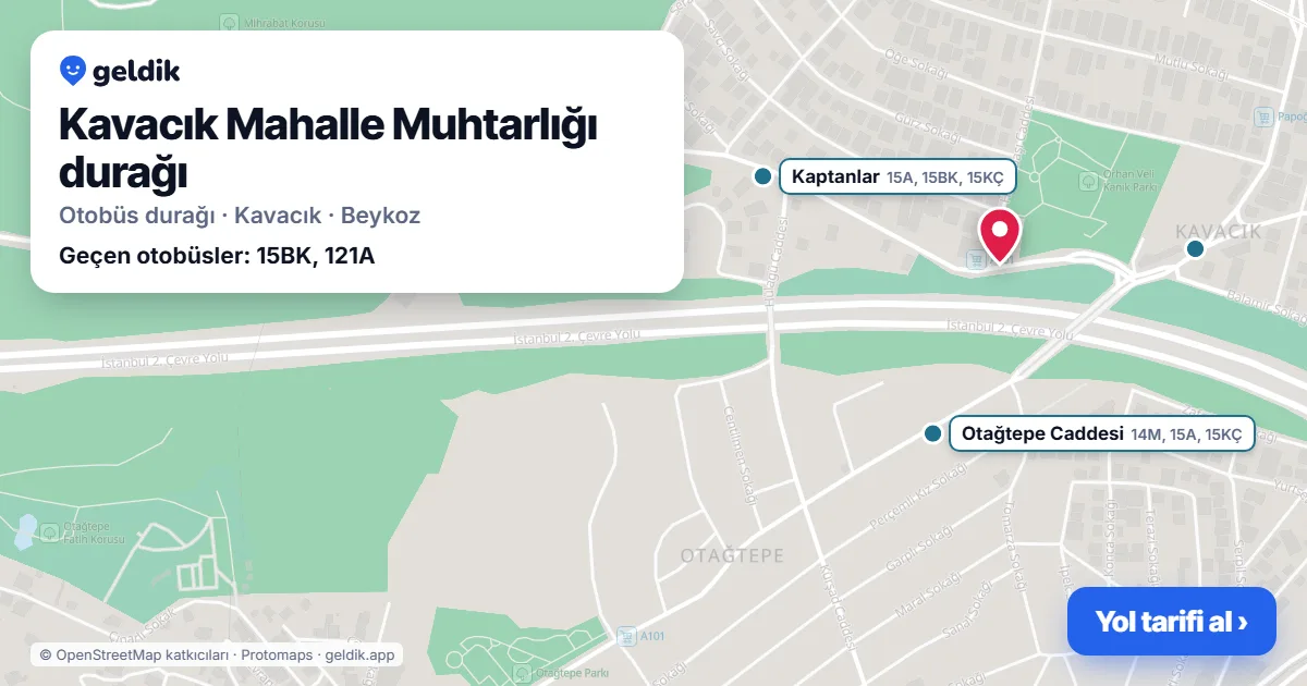 Kavacık Mahalle Muhtarlığı otobüs durağı haritada: konumu ve yakındaki duraklar
