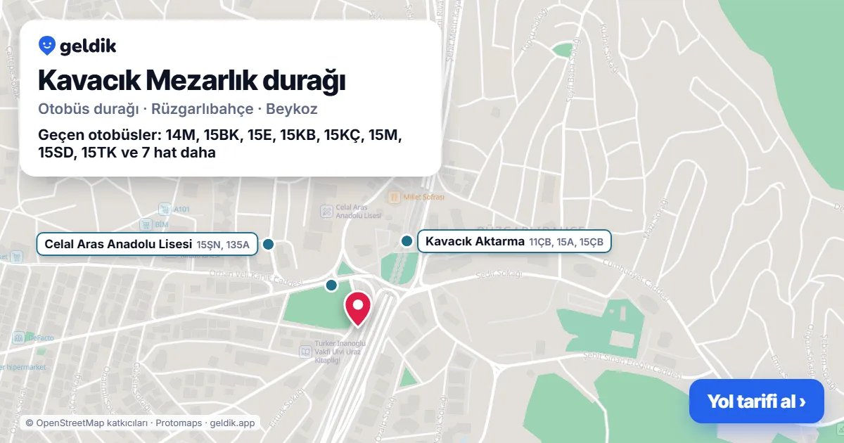 Kavacık Mezarlık otobüs durağı haritada: konumu ve yakındaki duraklar