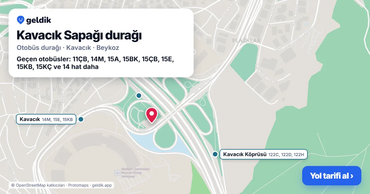 Kavacık Sapağı otobüs durağı haritada: konumu ve yakındaki duraklar