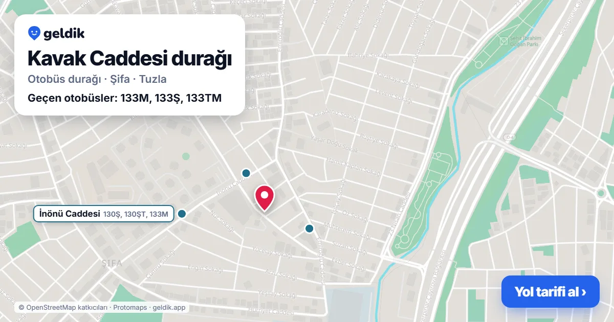 Kavak Caddesi otobüs durağı haritada: konumu ve yakındaki duraklar