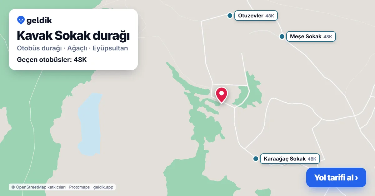 Kavak Sokak otobüs durağı haritada: konumu ve yakındaki duraklar