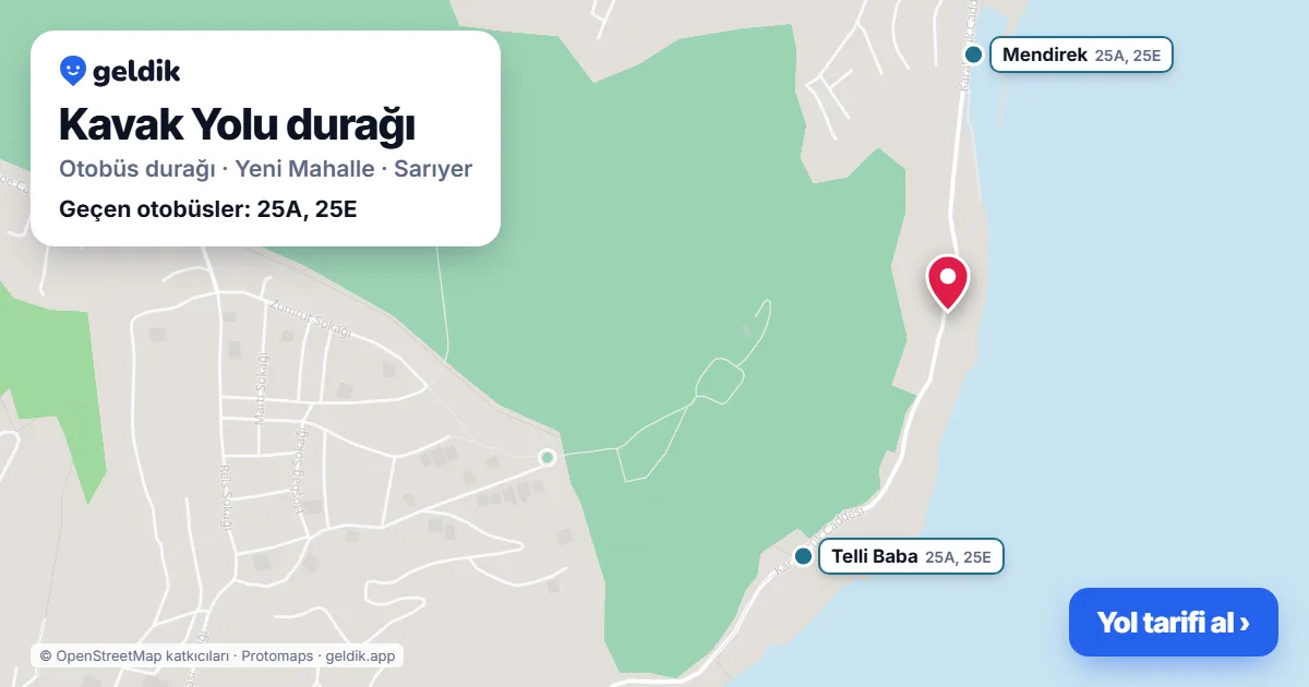 Kavak Yolu otobüs durağı haritada: konumu ve yakındaki duraklar