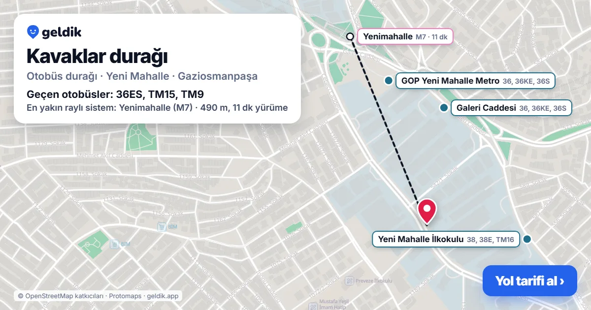 Kavaklar otobüs durağı haritada: konumu ve yakındaki duraklar