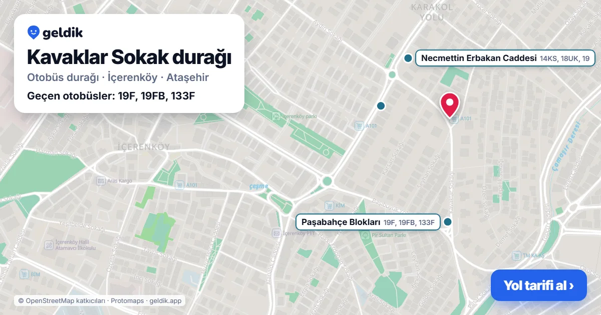 Kavaklar Sokak otobüs durağı haritada: konumu ve yakındaki duraklar