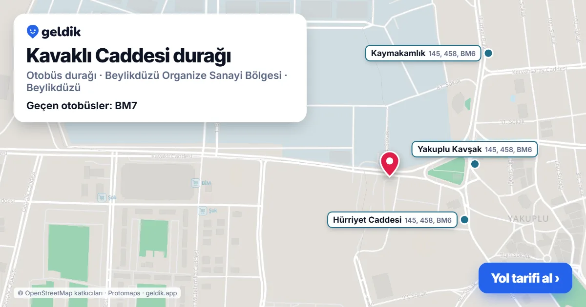 Kavaklı Caddesi otobüs durağı haritada: konumu ve yakındaki duraklar