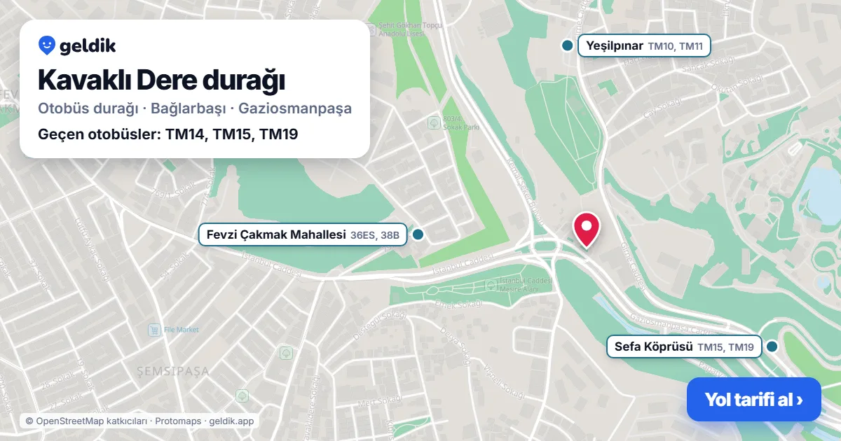 Kavaklı Dere otobüs durağı haritada: konumu ve yakındaki duraklar