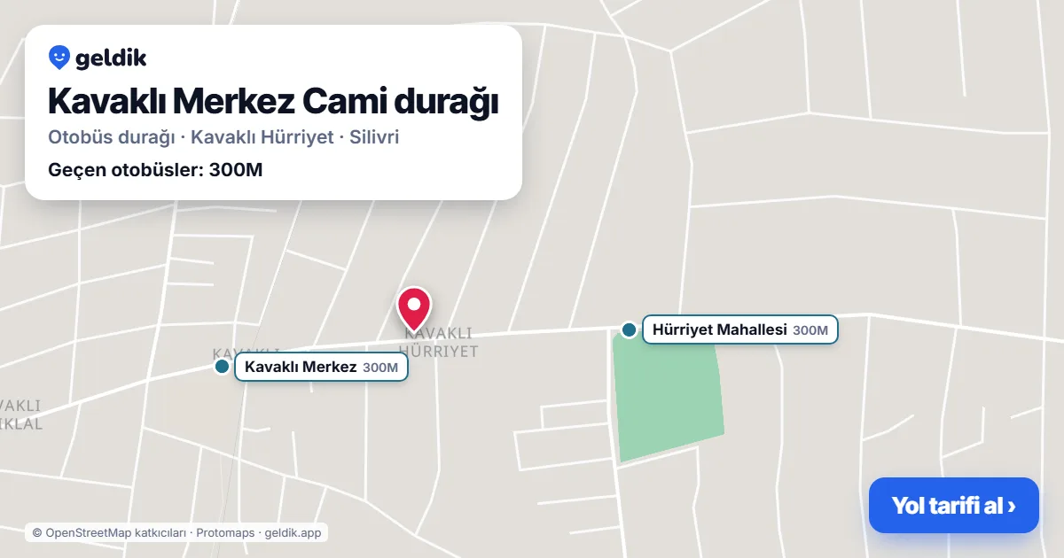 Kavaklı Merkez Cami otobüs durağı haritada: konumu ve yakındaki duraklar