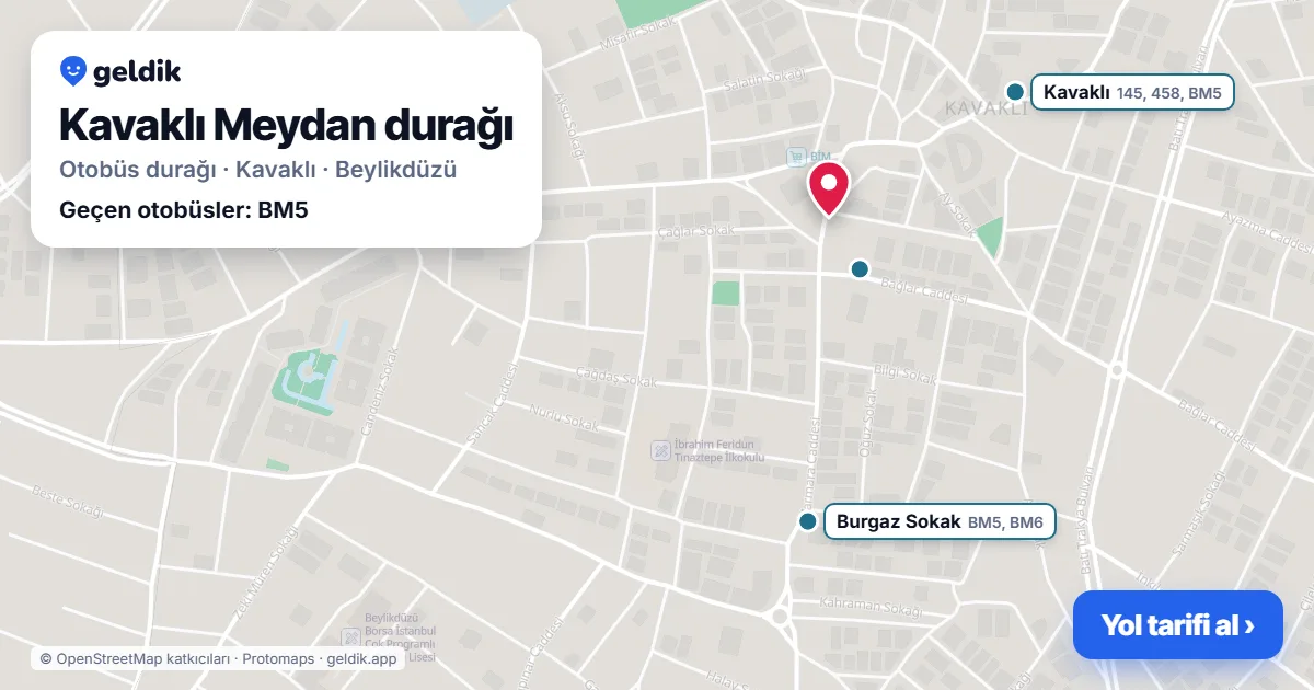 Kavaklı Meydan otobüs durağı haritada: konumu ve yakındaki duraklar