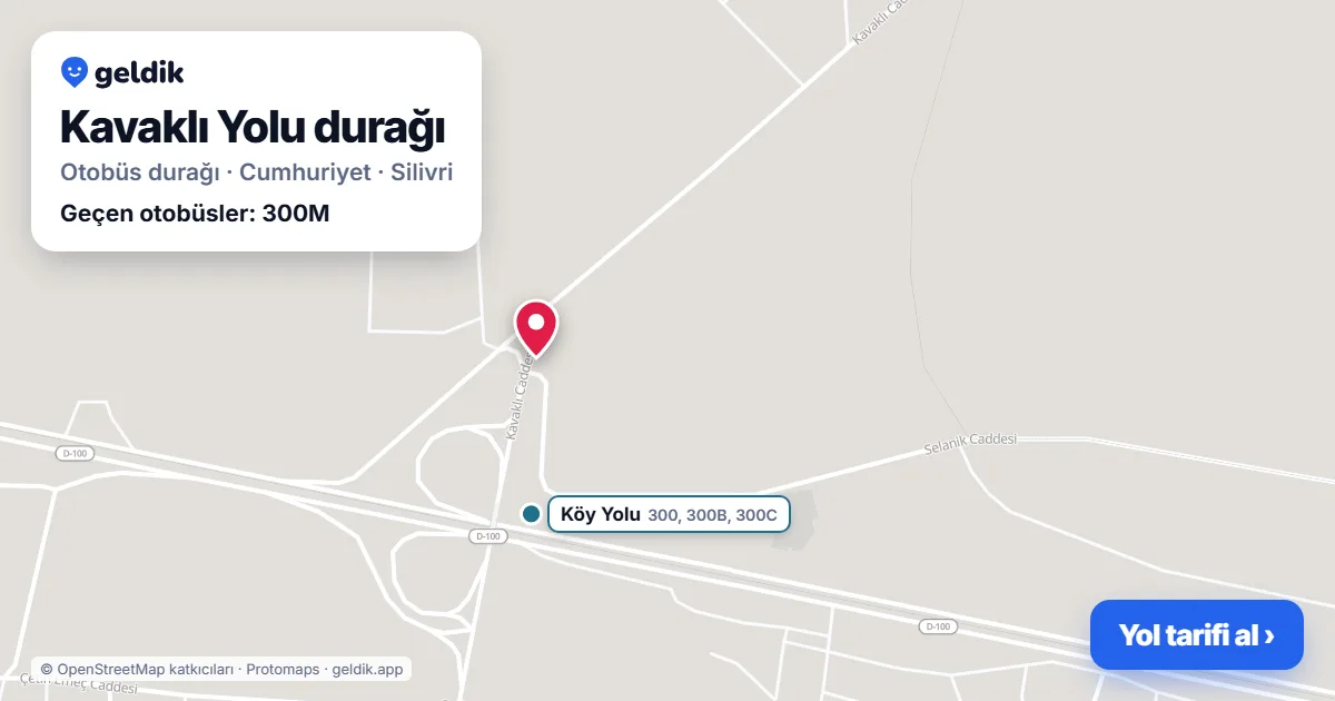 Kavaklı Yolu otobüs durağı haritada: konumu ve yakındaki duraklar
