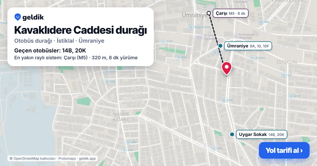 Kavaklıdere Caddesi otobüs durağı haritada: konumu ve yakındaki duraklar