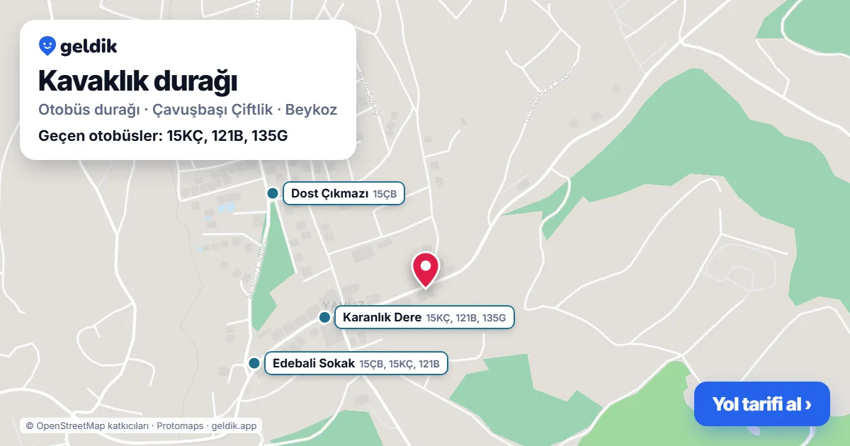 Kavaklık otobüs durağı haritada: konumu ve yakındaki duraklar