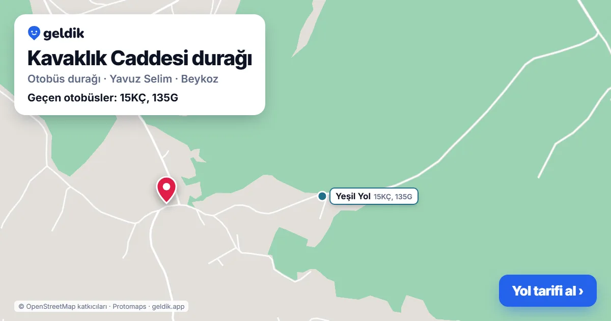 Kavaklık Caddesi otobüs durağı haritada: konumu ve yakındaki duraklar