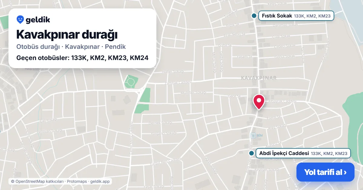 Kavakpınar otobüs durağı haritada: konumu ve yakındaki duraklar
