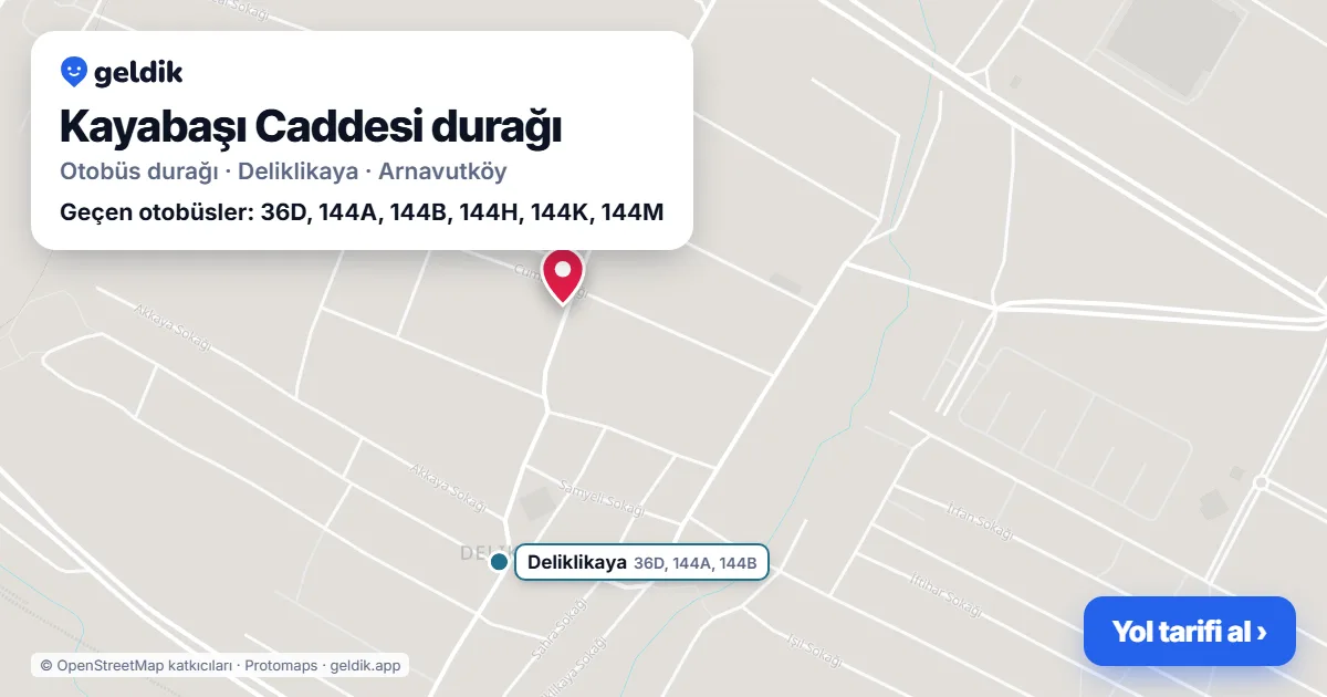 Kayabaşı Caddesi otobüs durağı haritada: konumu ve yakındaki duraklar