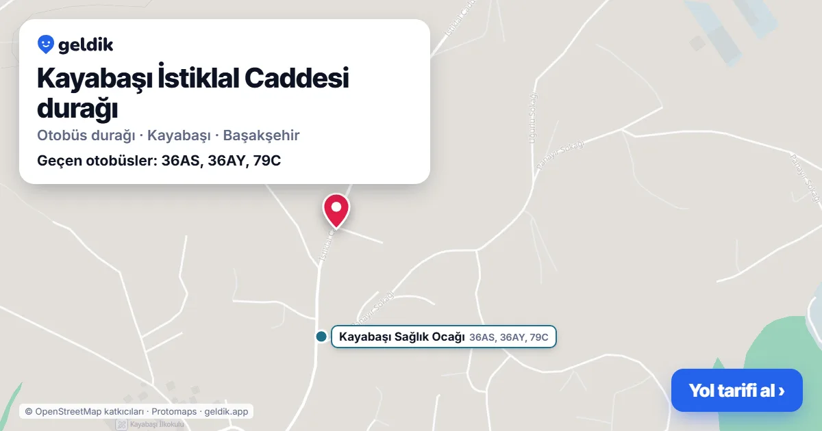 Kayabaşı İstiklal Caddesi otobüs durağı haritada: konumu ve yakındaki duraklar