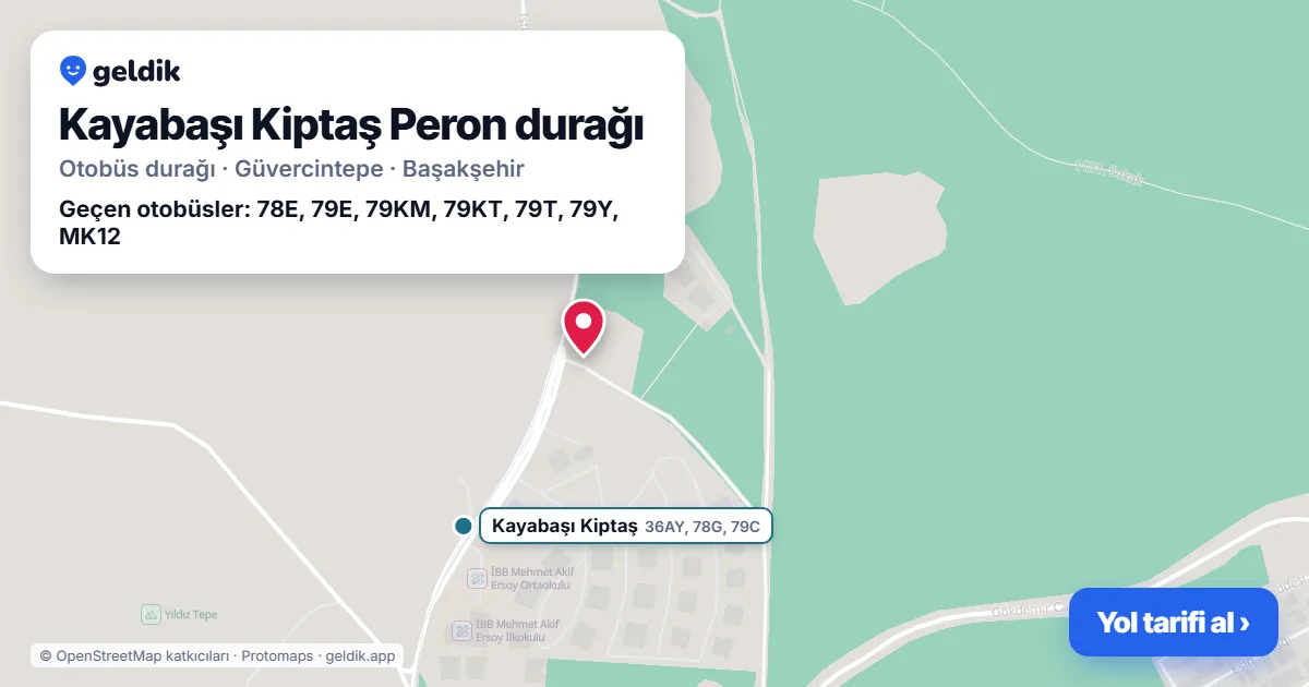 Kayabaşı Kiptaş Peron otobüs durağı haritada: konumu ve yakındaki duraklar