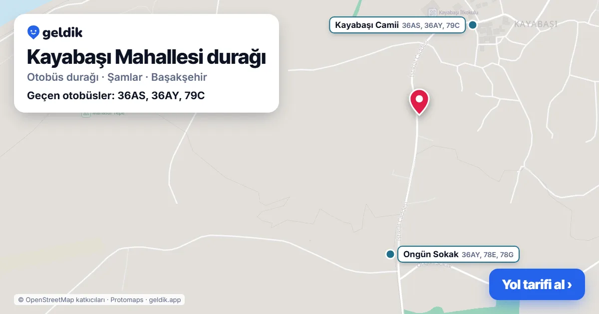 Kayabaşı Mahallesi otobüs durağı haritada: konumu ve yakındaki duraklar