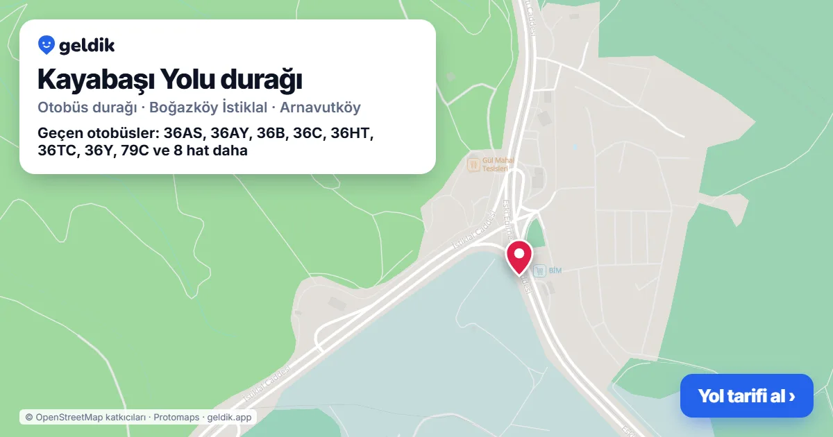 Kayabaşı Yolu otobüs durağı haritada: konumu ve yakındaki duraklar