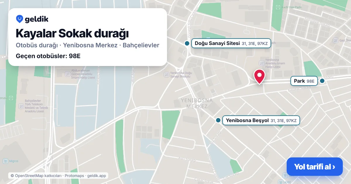 Kayalar Sokak otobüs durağı haritada: konumu ve yakındaki duraklar