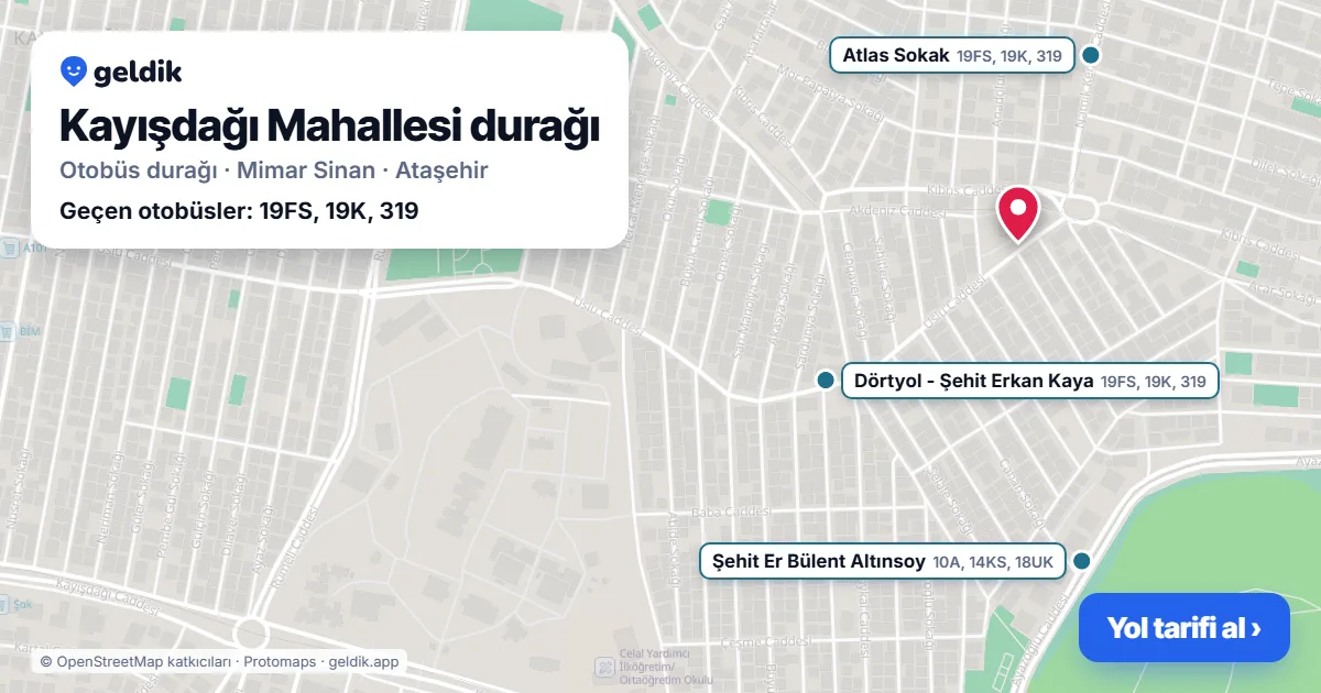 Kayışdağı Mahallesi otobüs durağı haritada: konumu ve yakındaki duraklar