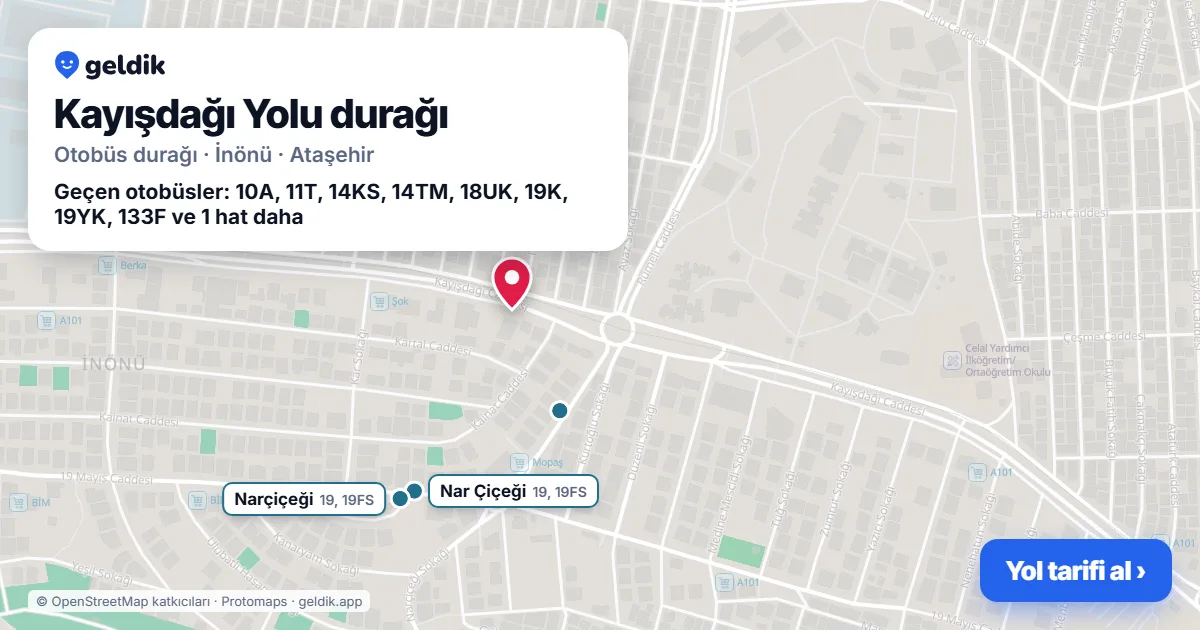 Kayışdağı Yolu otobüs durağı haritada: konumu ve yakındaki duraklar