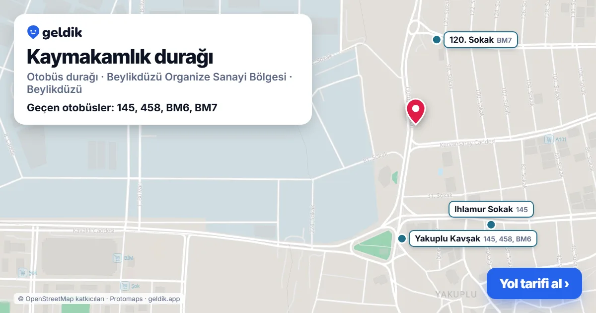 Kaymakamlık otobüs durağı haritada: konumu ve yakındaki duraklar