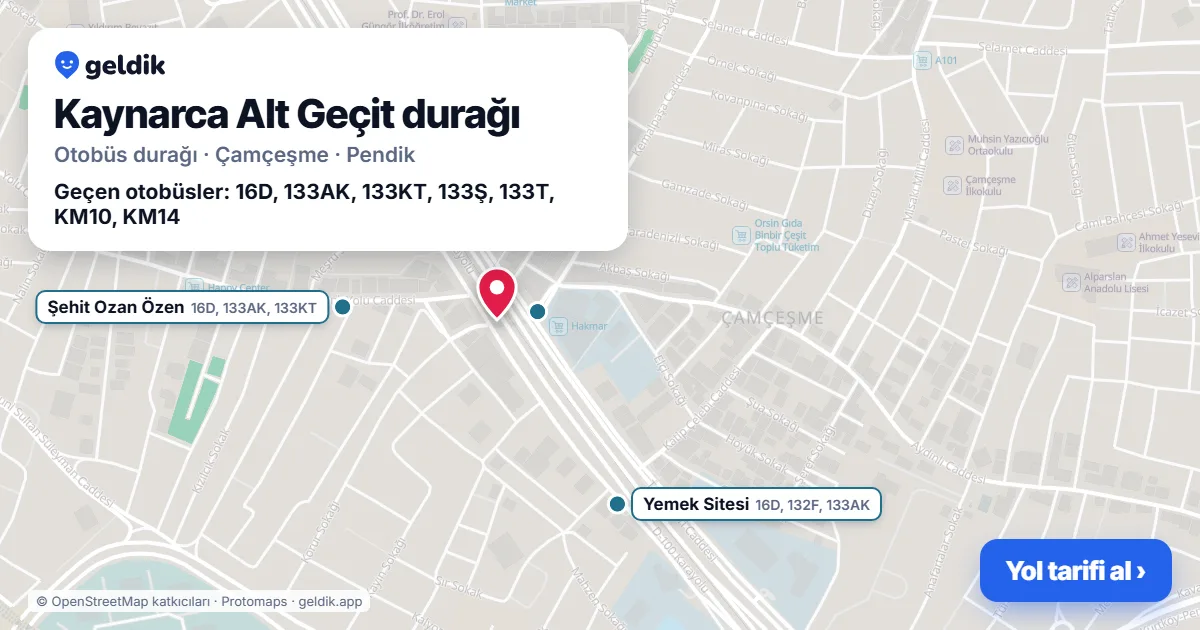 Kaynarca Alt Geçit otobüs durağı haritada: konumu ve yakındaki duraklar