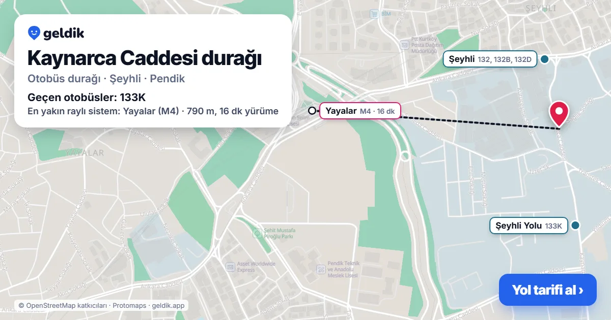 Kaynarca Caddesi otobüs durağı haritada: konumu ve yakındaki duraklar