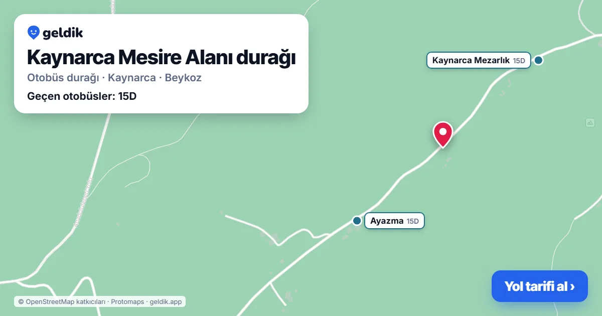 Kaynarca Mesire Alanı otobüs durağı haritada: konumu ve yakındaki duraklar