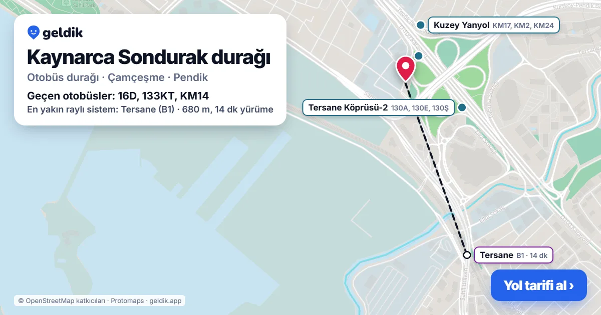 Kaynarca Sondurak otobüs durağı haritada: konumu ve yakındaki duraklar