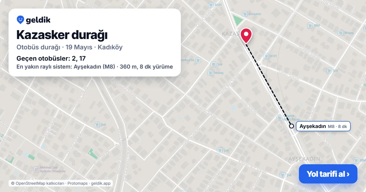 Kazasker otobüs durağı haritada: konumu ve yakındaki duraklar