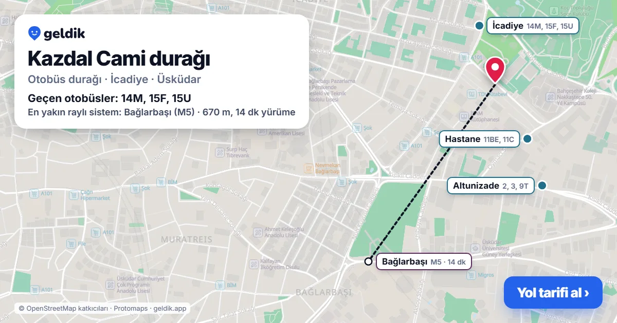 Kazdal Cami otobüs durağı haritada: konumu ve yakındaki duraklar
