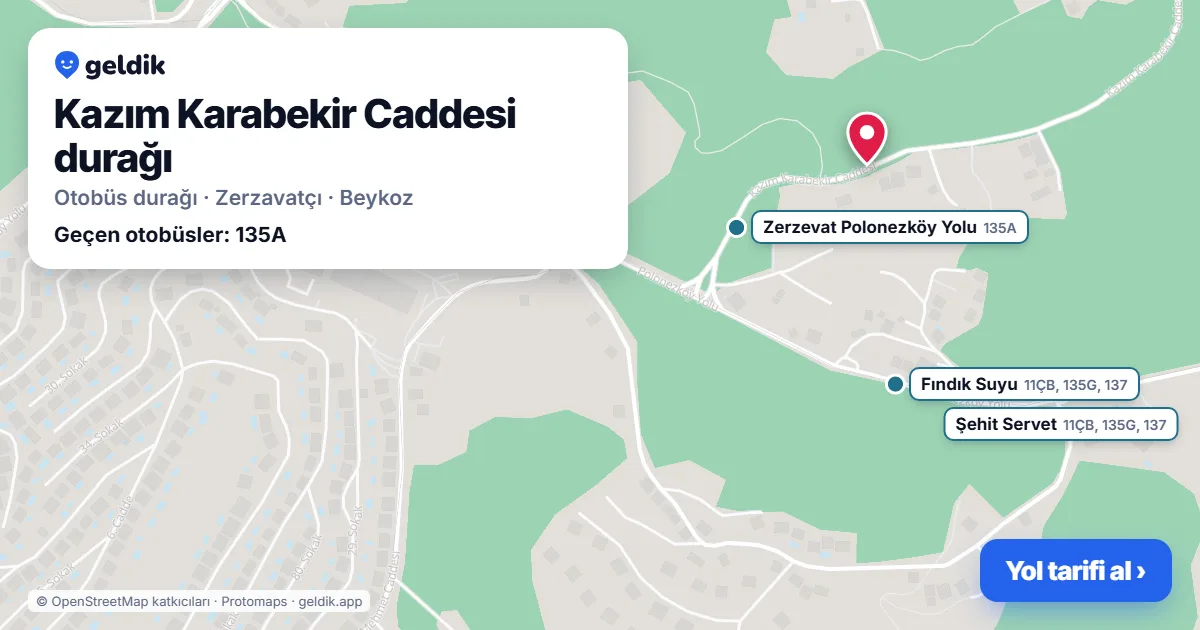 Kazım Karabekir Caddesi otobüs durağı haritada: konumu ve yakındaki duraklar