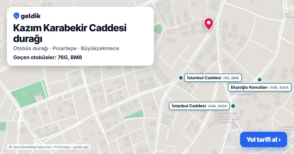 Kazım Karabekir Caddesi otobüs durağı haritada: konumu ve yakındaki duraklar